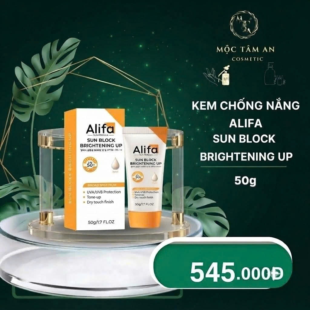 Kem Chống Nắng Alifa Sun Block Brightening Up SPF50+ PA+++ Nâng Tone Sáng Da, Kiềm Dầu, Bảo Vệ Da Tr