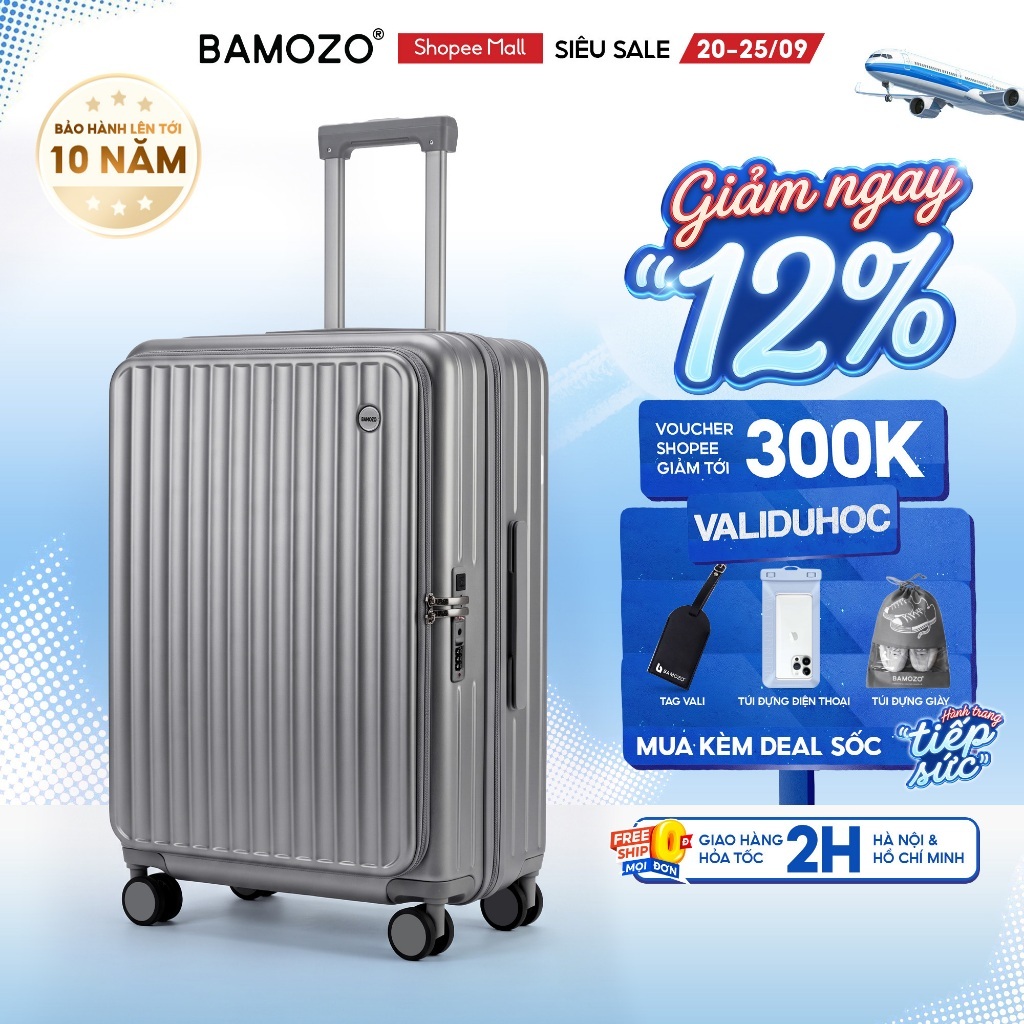 Vali Mở Rộng Bamozo X-Plus Size 20/24/28 Tăng 15% Sức Chứa, Vali Du Lịch Nhựa PC Nguyên Khối_XPLUS