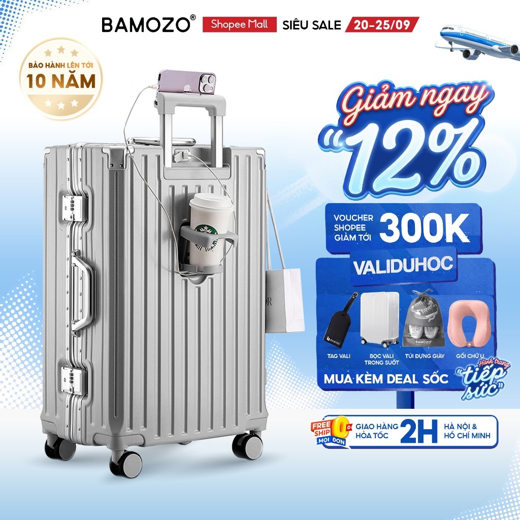 [Hannah Olala x Bamozo] Vali Bamozo Khung Nhôm 9066 Size 20/24 Cao Cấp_9066