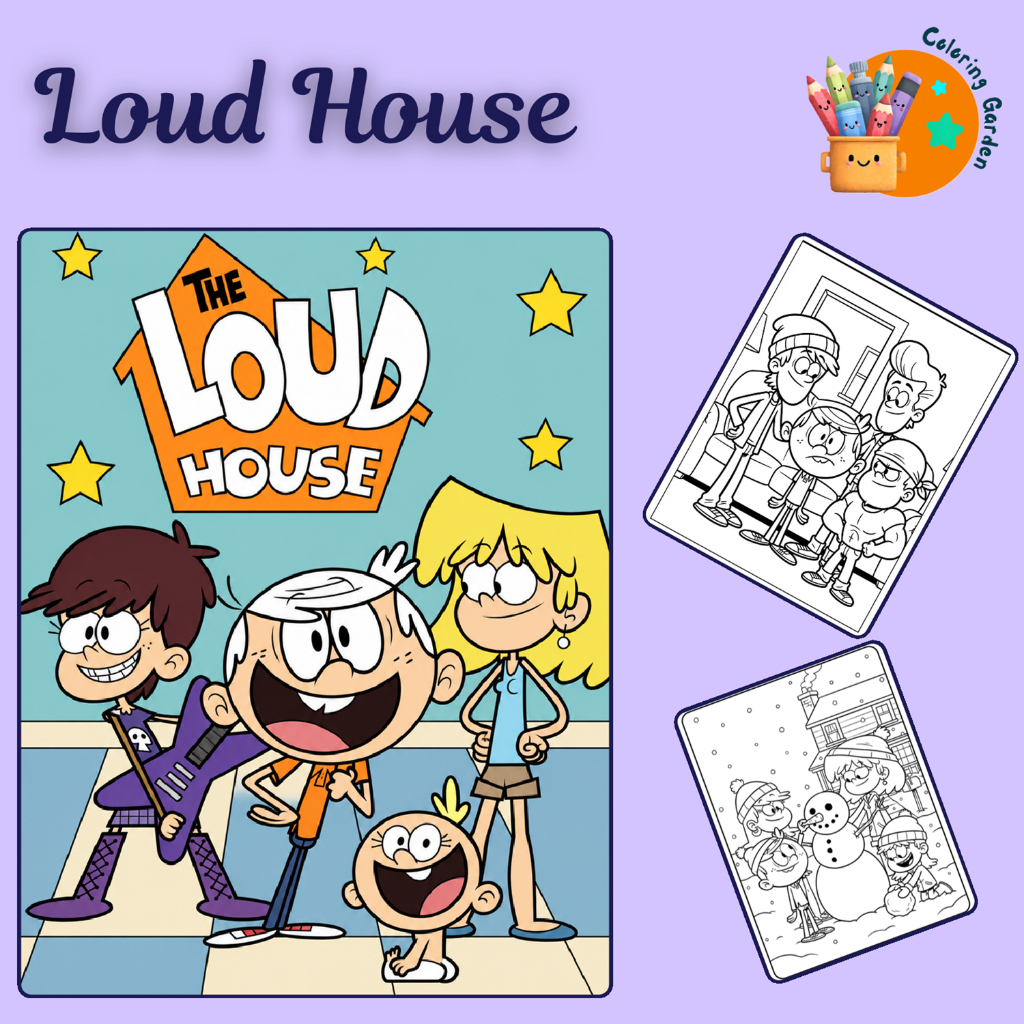 Set 50/25 tờ tranh tô màu, tranh tập tô cho bé hình phim Ngôi nhà náo nhiệt Loud House giấy A4, A5 T
