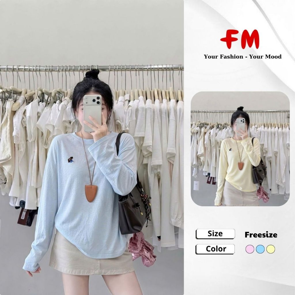 Áo Thun Nữ FMSTYLE Oversize Tay Dài Hình Gấu Đủ Màu 26090022