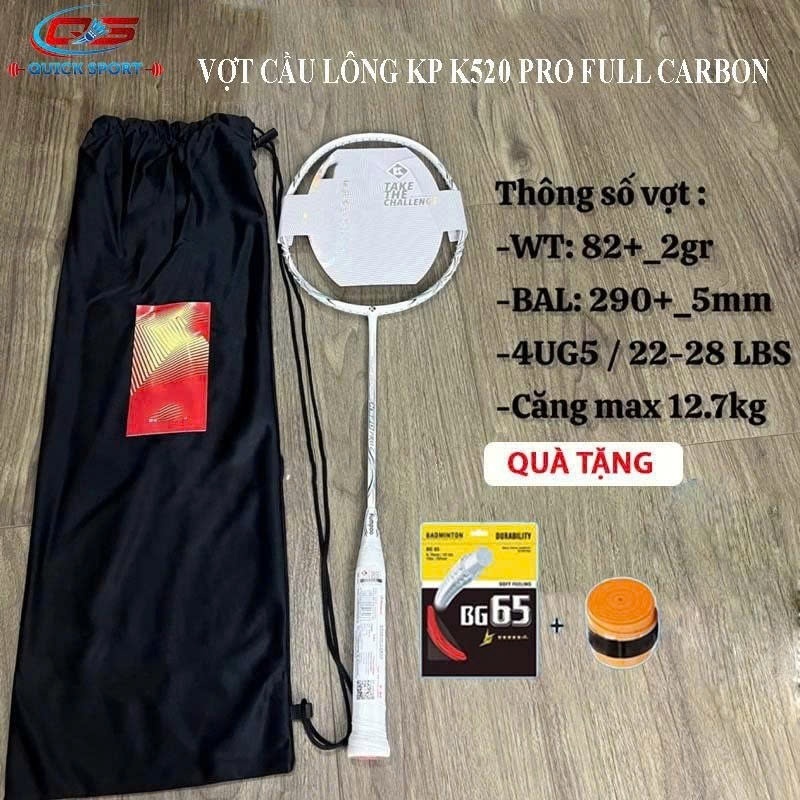 [CHÍNH HÃNG] Vợt Cầu Lông K520 PRO Khung Carbon Căng Sẵn 11kg Căng Max 13kg + Tặng Kèm Bao Đựng, Quấ