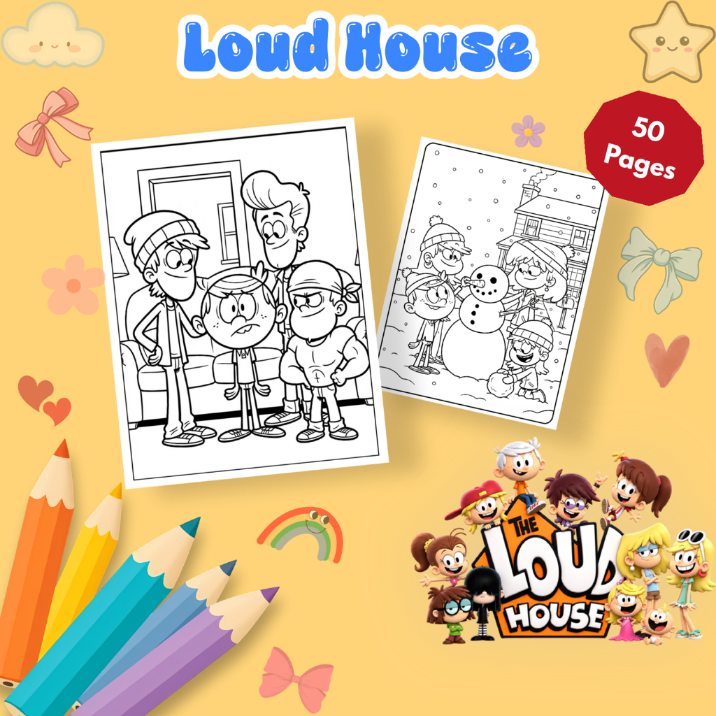 Bộ 50/25 tờ tranh tô màu, tranh tập tô cho bé hình phim Ngôi nhà náo nhiệt Loud House giấy A4, A5 M1