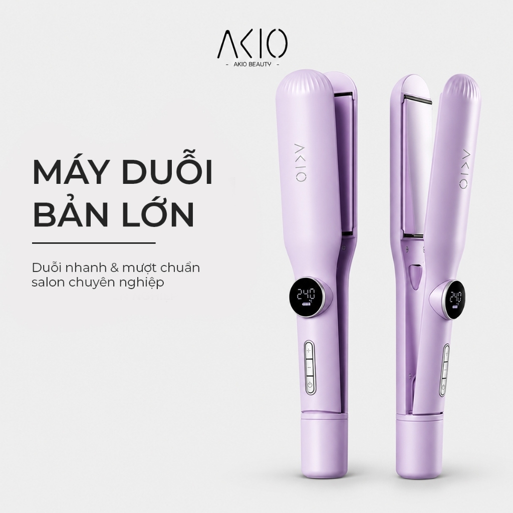 Máy duỗi ép thẳng tóc bản lớn AKIO BEAUTY tạo kiểu xoăn thẳng có ion âm bảo vệ tóc tối đa