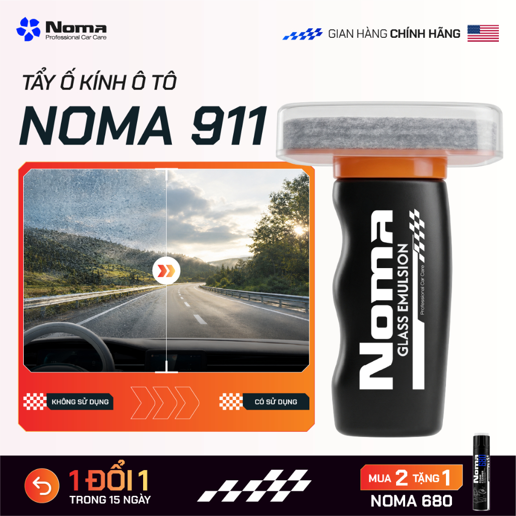 Tẩy Cặn Canxi Kính Ô Tô Noma 911 2IN1 – Tẩy Ố Kính, Cặn Canxi Ô Tô Tại Nhà Nhanh Chóng, Phủ Nano
