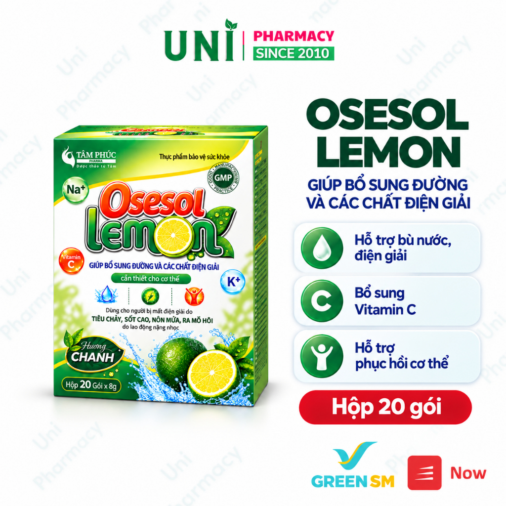 ✔(Chính Hãng) Oresol Lemon vị chanh leo dễ uống bổ sung điện giải bù nước khi ốm sốt Hộp 20 GÓI