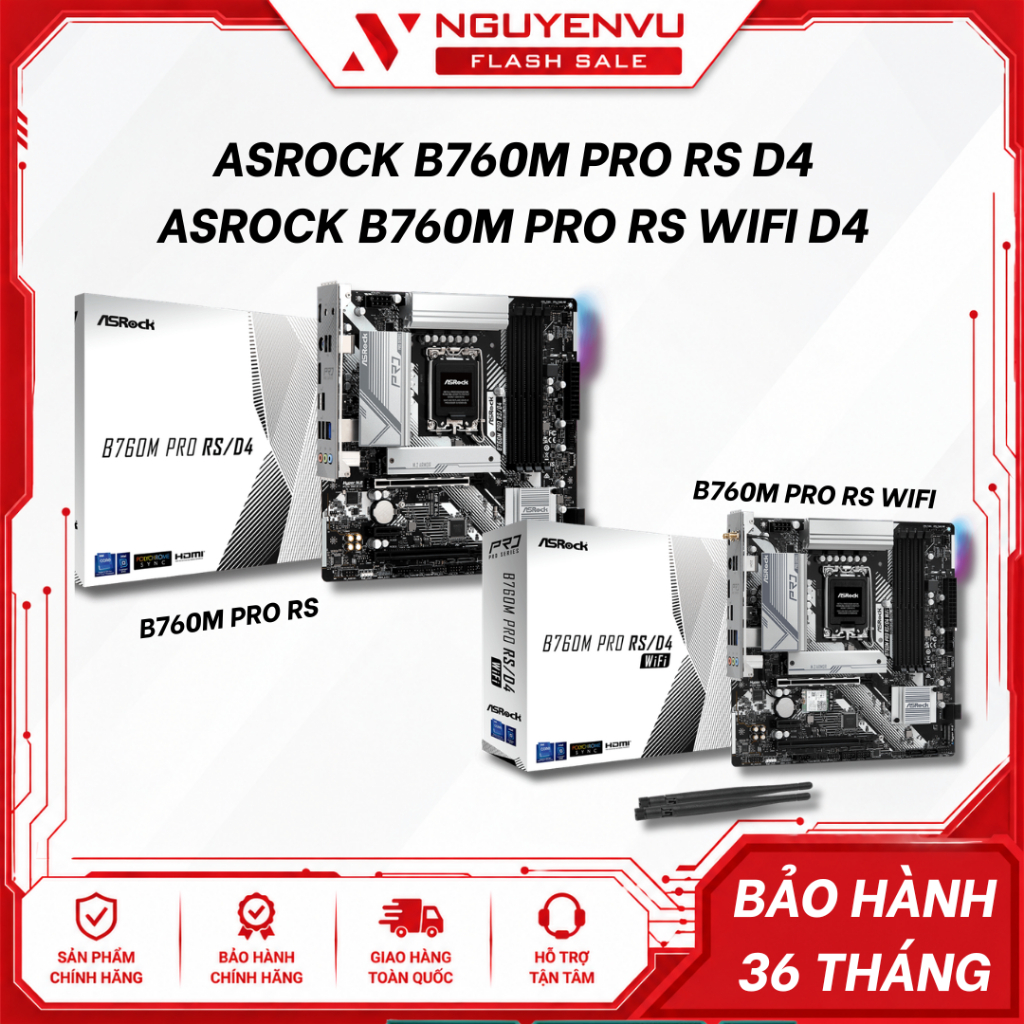 Mainboard ASRock B760M Pro RS D4 / ASRock B760M Pro RS WiFi D4 (B760 / LGA1700 / DDR4 / 2x M.2 / 2.5