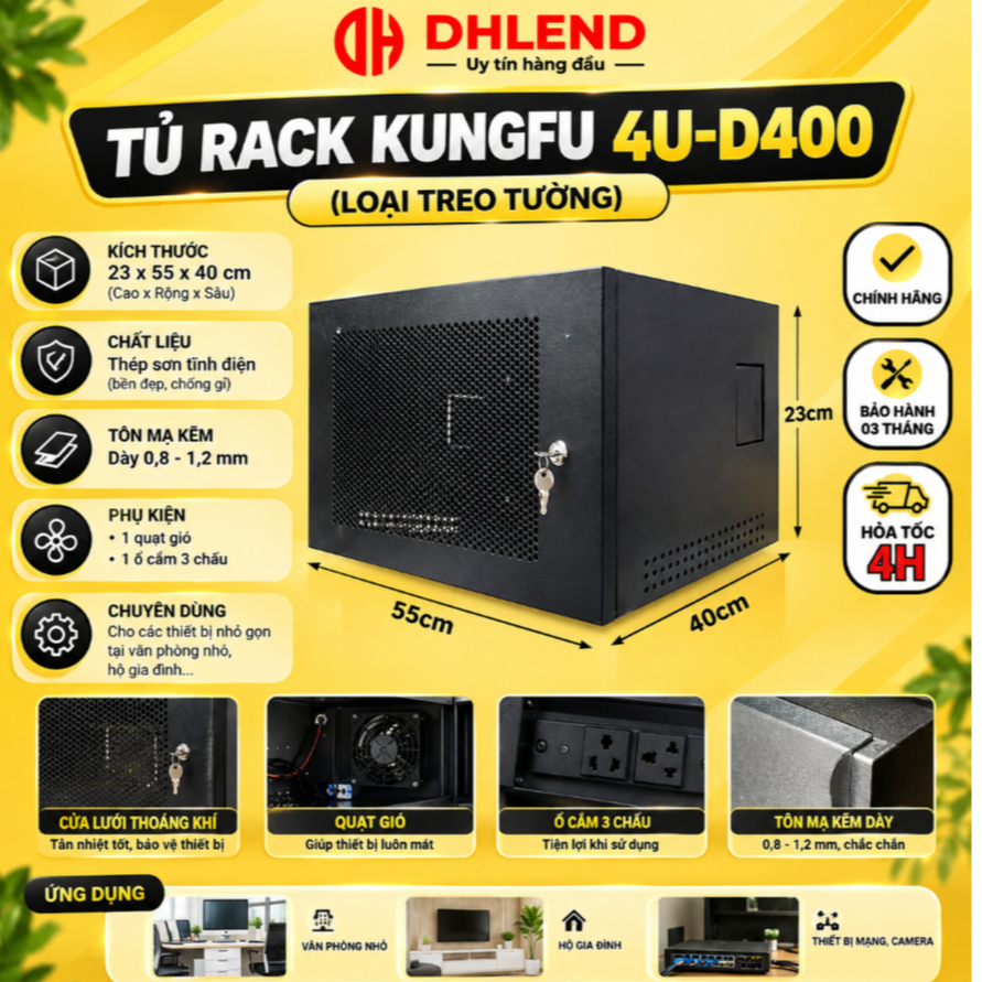 TỦ RACK KUNGFU 4U-D400 (loại treo tường)