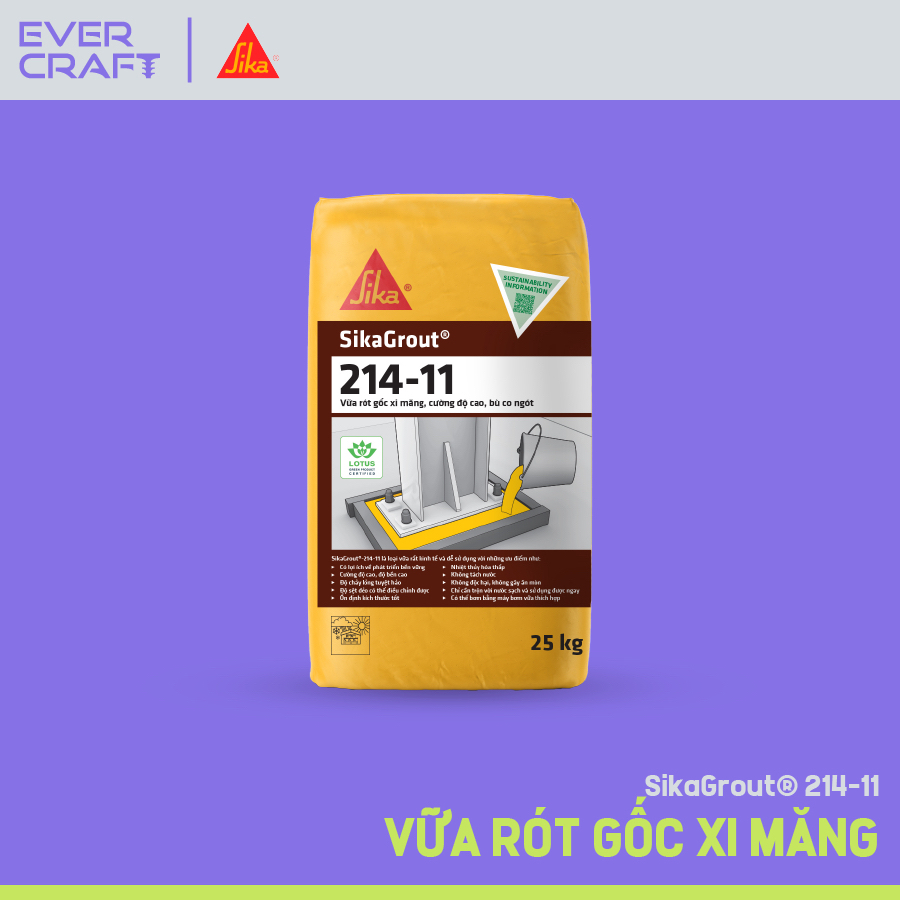 Sika Grout 214-11 - Vữa rót bù co ngót, gốc xi măng - 25Kg