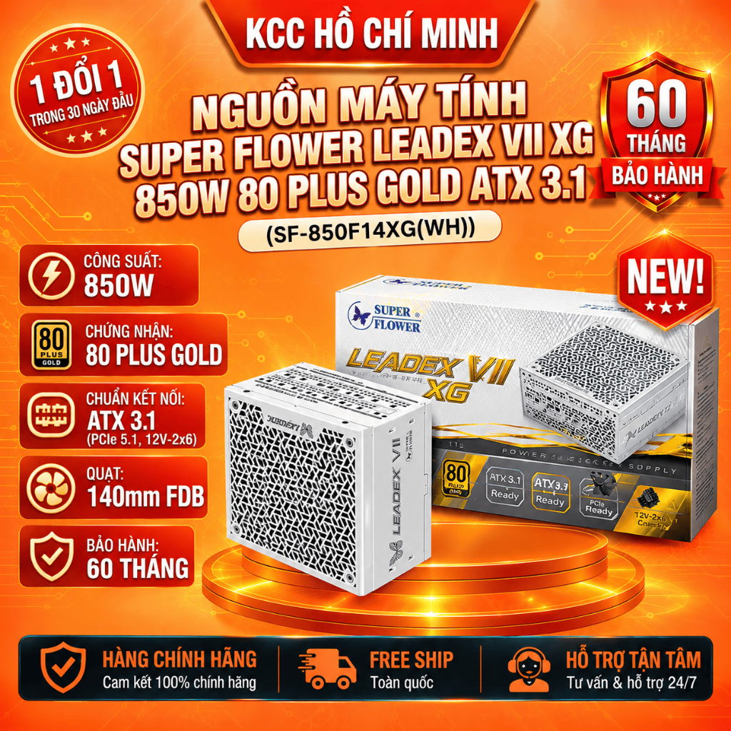 Nguồn Máy Tính Super Flower Leadex VII XG 850W 80 Plus Gold ATX 3.1 White SF-850F14XG(WH) - Bảo hành 60 tháng