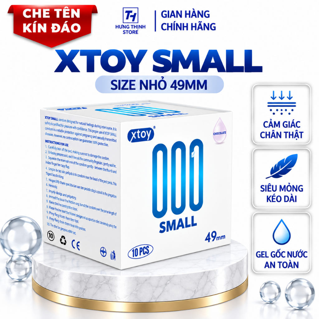 Bao cao su XTOY Small 49mm siêu mỏng ôm sát, nhiều gel bôi trơn - Hộp 10 cái