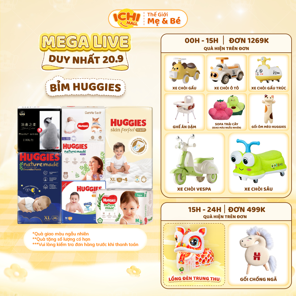 KOL-[SP có voucher Live X]Bỉm dán quần HUGGIES Platinum Nature Made size M58/L44/XL38/XXL26/S82/NB60