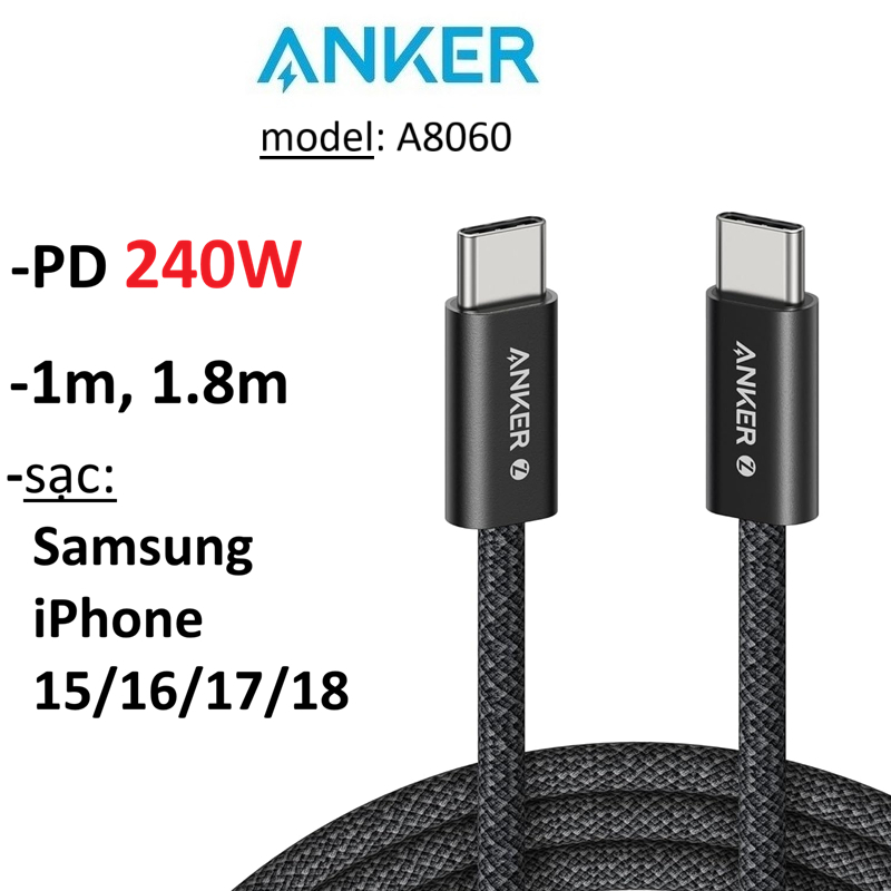 Dây sạc Type C to Type C PD 240W Anker A8060 -Bảo Hành 12 tháng