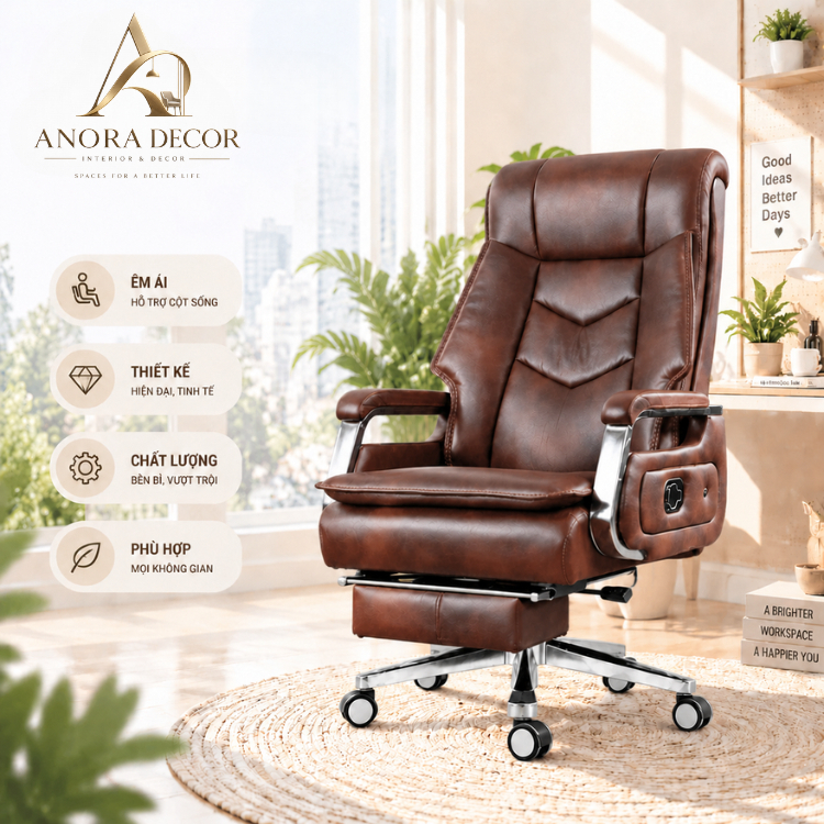 Ghế Giám đốc Cao cấp ANORA DECOR, Ngả lưng 135°, Có Gác Chân, Làm Việc Êm Ái