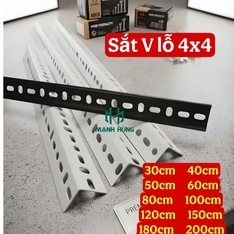 Sắt V lỗ V4x4 (màu trắng, đen) - Thanh Sắt V Lỗ 4x4 Đa Năng Lắp Kệ Sơn Sắt Tĩnh Điện