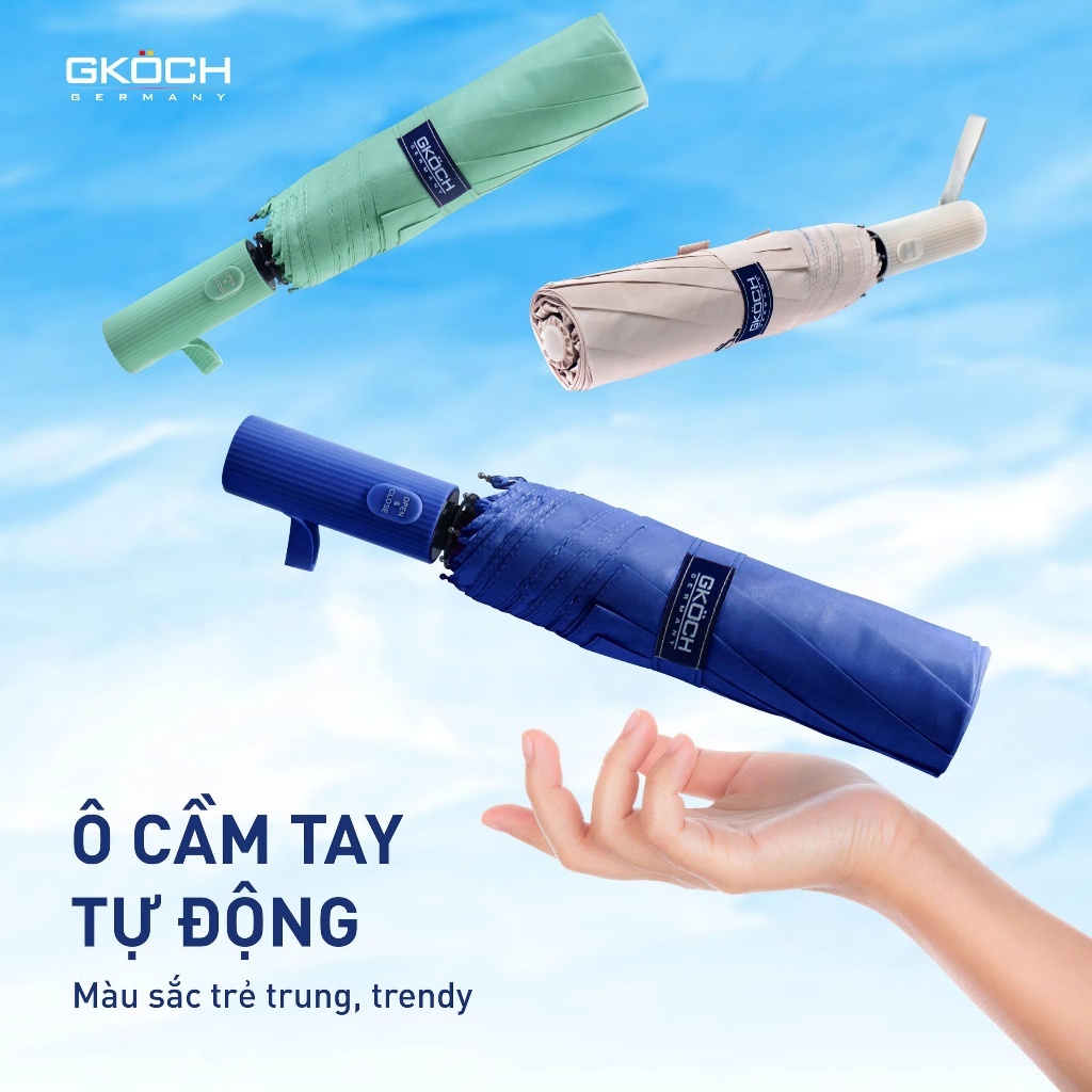 Ô Tự Động GKÖCH Germany HJ001 Gấp Gọn, Chống UV, Cản Nhiệt, Che Mưa Nắng, 8 Nan, Tiện Dụng