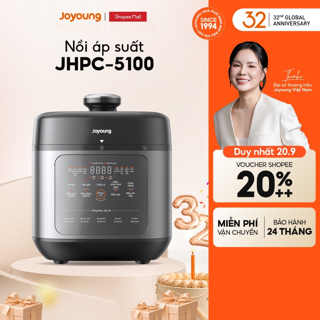 Nồi cơm áp suất, nồi áp suất đa năng 5L 900W Joyoung JHPC-5100 (nấu cơm 1.8L)