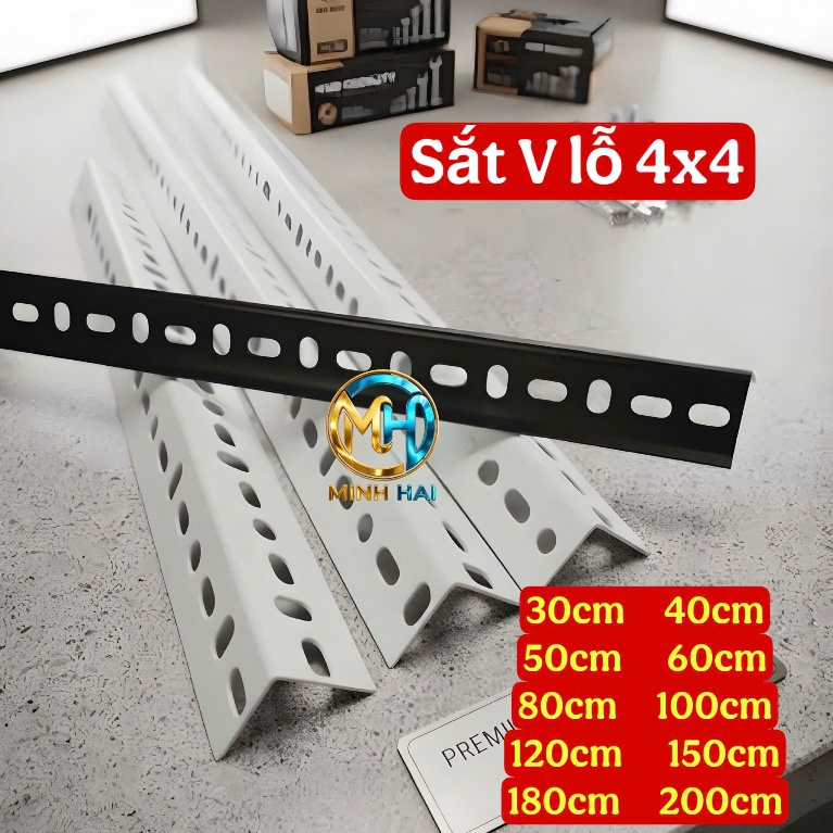 Sắt V lỗ V4x4(màu trắng, đen) - lắp kệ sắt V lỗ, Thanh Sắt V Lỗ 4x4 Đa Năng Lắp Kệ Sơn Sắt Tĩnh Điện