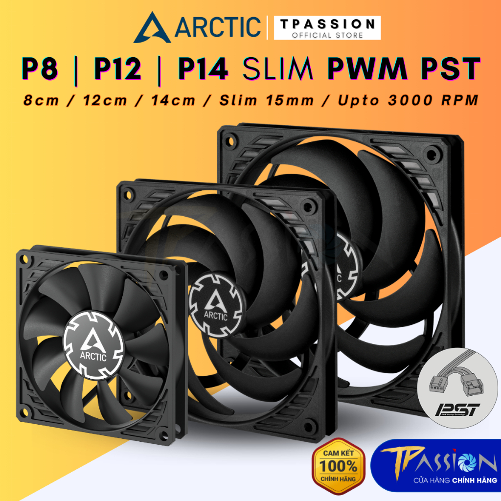 Quạt Fan Case Arctic P8 / P12 / P14 SLIM PWM PST - Chính hãng, tản nhiệt đến 3000RPM, 80 120 140mm