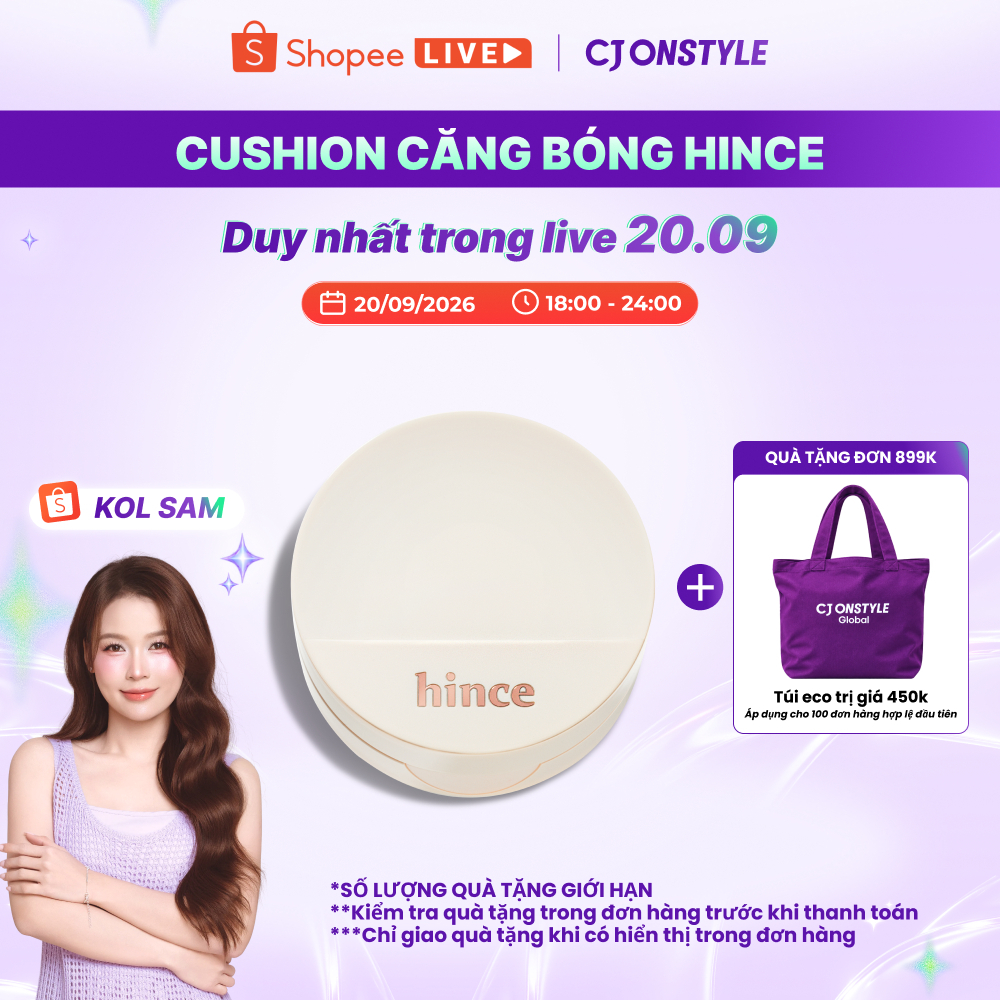 Phấn nước hince Second Skin Glow Cushion căng bóng, thuần chay 12g