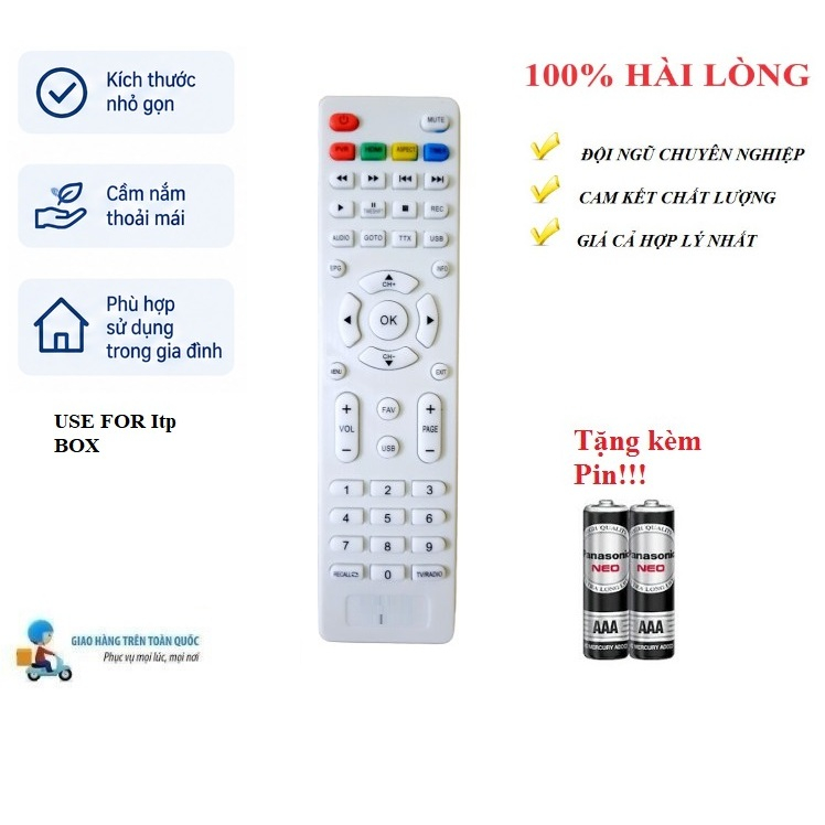Điều khiển thay thế tương thích cho đầu thu kỹ thuật số Itp - Hàng tốt Tặng kèm Pin