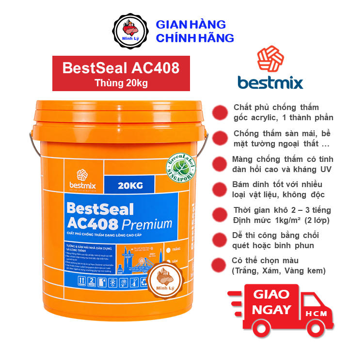[Hỏa Tốc] Thùng 20Kg Sơn Chống Thấm BestSeal AC408 Nano Acrylic Bestmix Cho Tường, Sàn Mái Ngoài Trờ