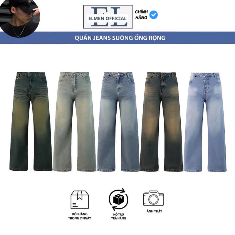 Quần Jean Nam Ống Suông Rộng Màu Wash Form Đẹp Chất Denim Dày Dặn Phong Cách Retro Mã QX01