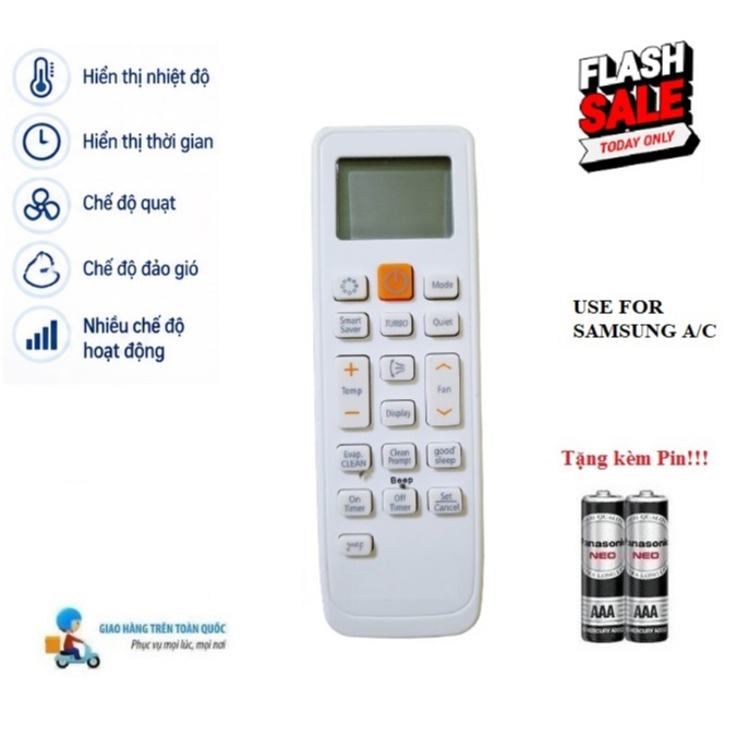 Remote Điều khiển thay thế tương thích cho điều hòa Samsung- 2 LOẠI 1&2 chiều Inverter- HÀNG MỚI Tặng Pin