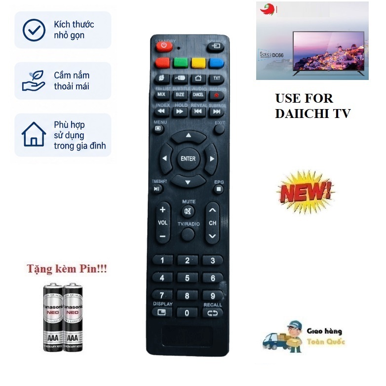 [XẢ KHO GIÁ TỐT] Remote Điều khiển thay thế tương thích cho tivi DAIICHI LCD/LED/Smart TV Tặng kèm Pin