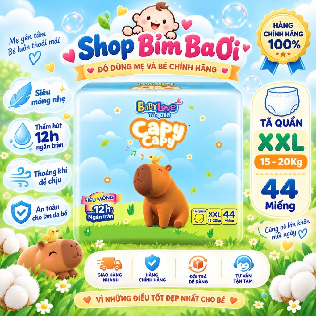 Tã/ Bỉm quần Babylove Capy Capy size M56+4/L52/Xl48/2xl44 cho bé............