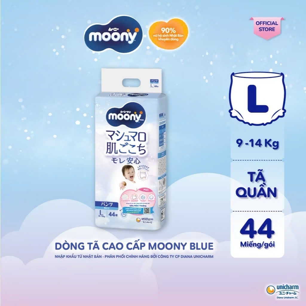 Tã/Bỉm Moony quần cao cấp Bé Gái Bé Trai NB76/S70/M54/L48/L44/XL38/XXL26/XXXL14 - Nhập khẩu Nhật Bản