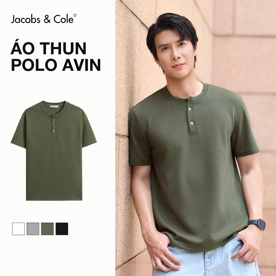 Áo thun nam AVIN cổ tròn trụ nút vải Poly Cotton tay ngắn Jacobs & Cole