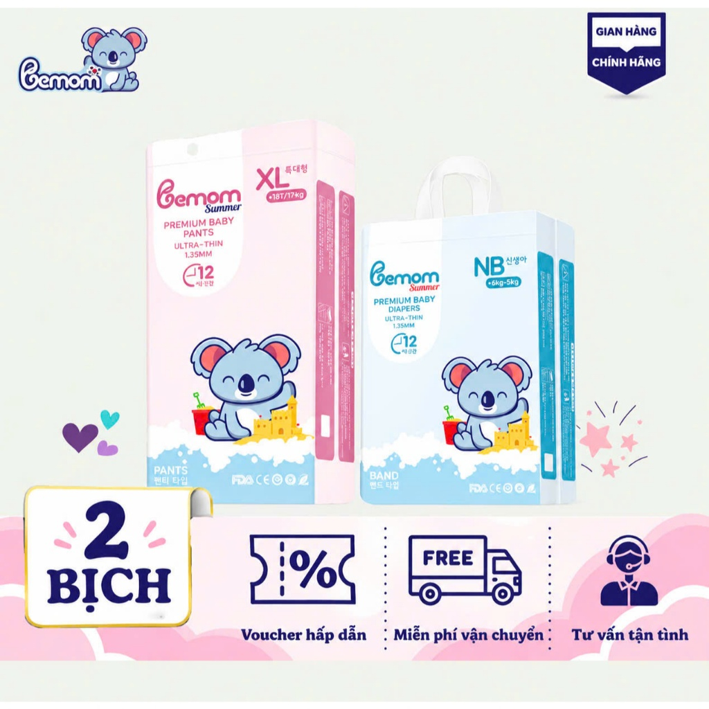 Combo 2B Tã/Bỉm BEMOM,Bỉm bemom Nội Địa Hàn QUỐC đủ size cho bé từ 3 đến 25kg