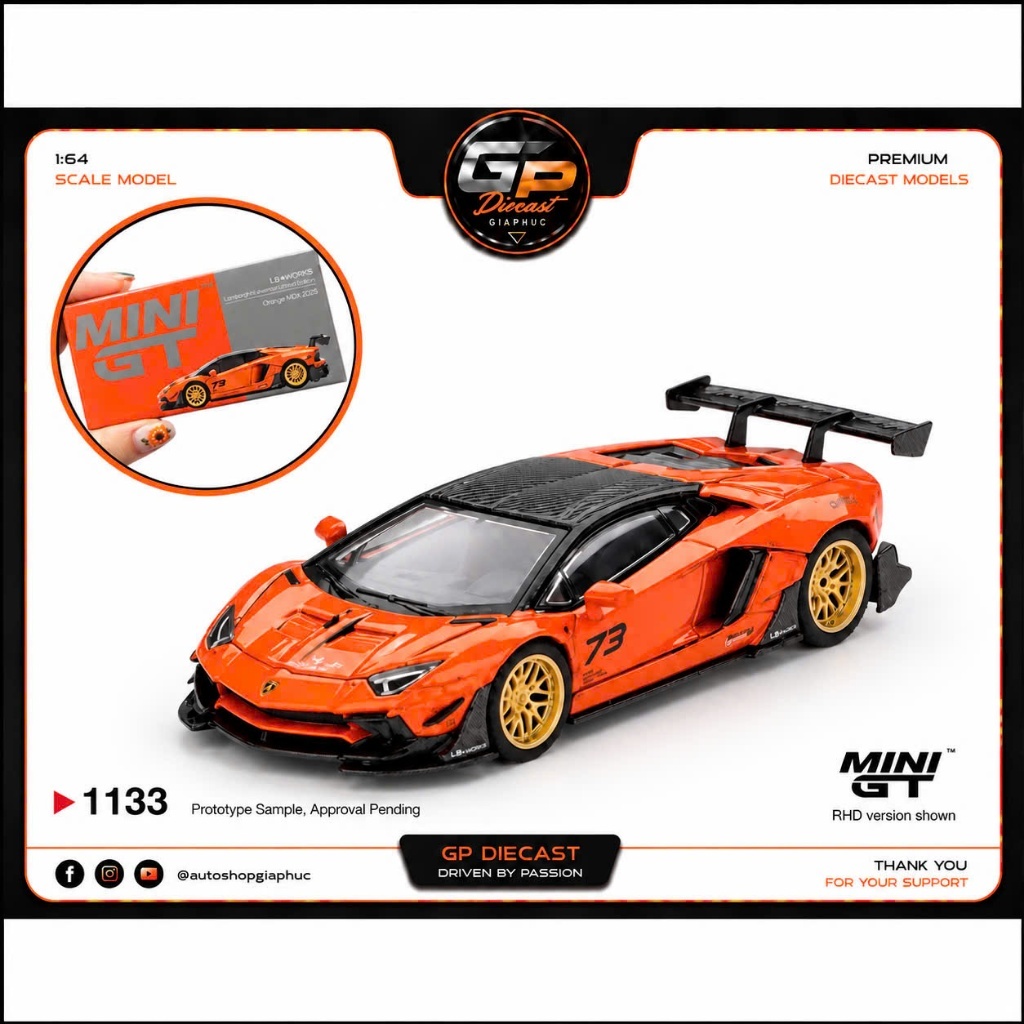 Xe Mô Hình Lamborghini Aventador LBWK Orange MDX 2025 1:64 Mini GT MGT01133 - Bản Box
