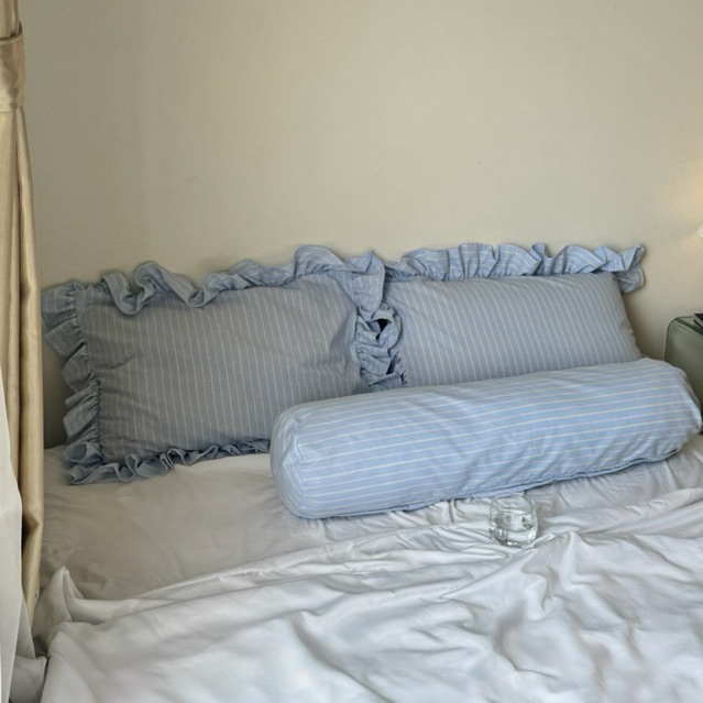 Vỏ Gối Cotton Sọc Viền Bèo( 50x70 )
