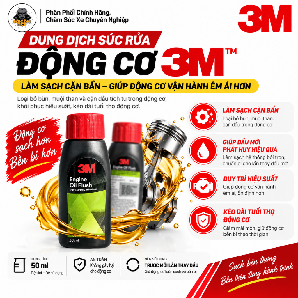 Dung Dịch Súc Rửa Động Cơ Xe Máy Làm Sạch Cặn Bẩn Trước Khi Thay Nhớt CHÍNH HÃNG 3M Engine Oil Flush
