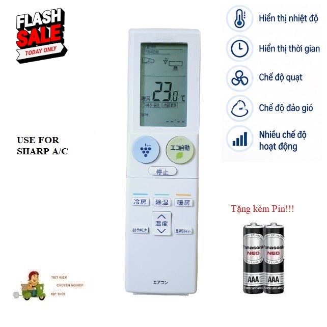 Remote Điều khiển thay thế tương thích cho điều hòa Sharp hàng nội địa, nhật bãi - Hàng mới Tặng kèm Pin