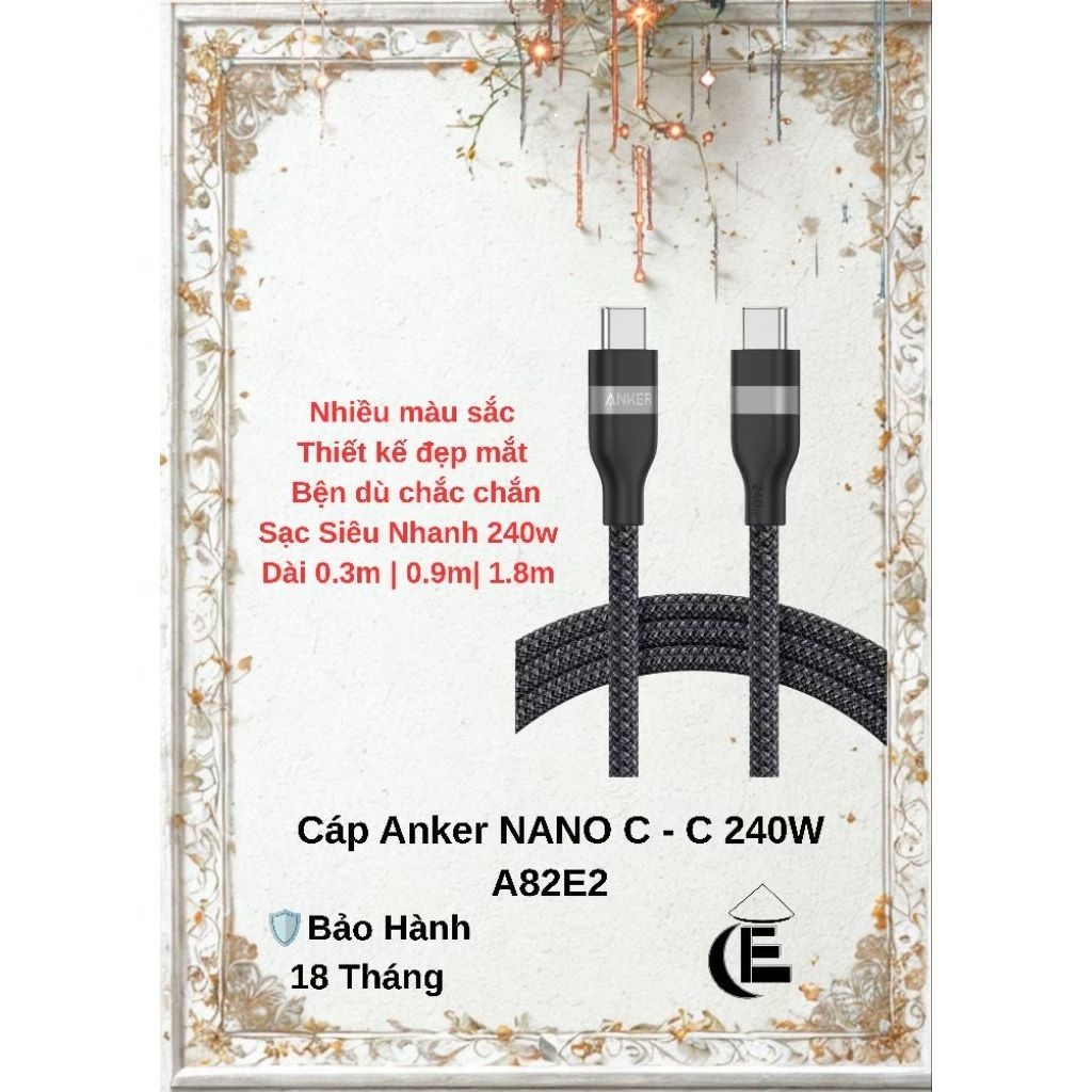 Cáp Sạc Nhanh Anker Nano A82E2 C To C 240w Bện Dù Siêu Mềm Mại  - Bảo Hành 18 Tháng