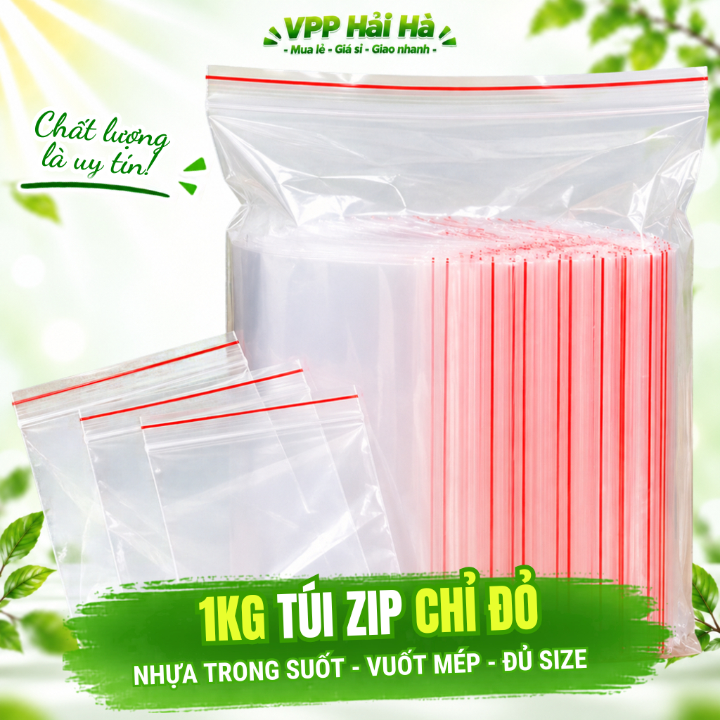 1kg Túi Zip (Chỉ Đỏ) Nhựa Trong Suốt Vuốt Mép Đủ Size Đựng Thực Phẩm
