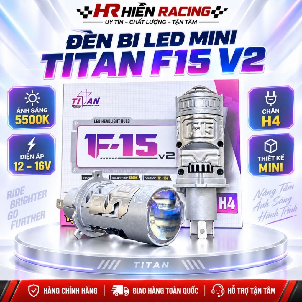 Đèn Bi Led Mini Titan F15 V2 Chân H4 – Công Suất 40W-65W, Siêu Sáng, Bền Bỉ, Lắp Đặt Dễ Dàng