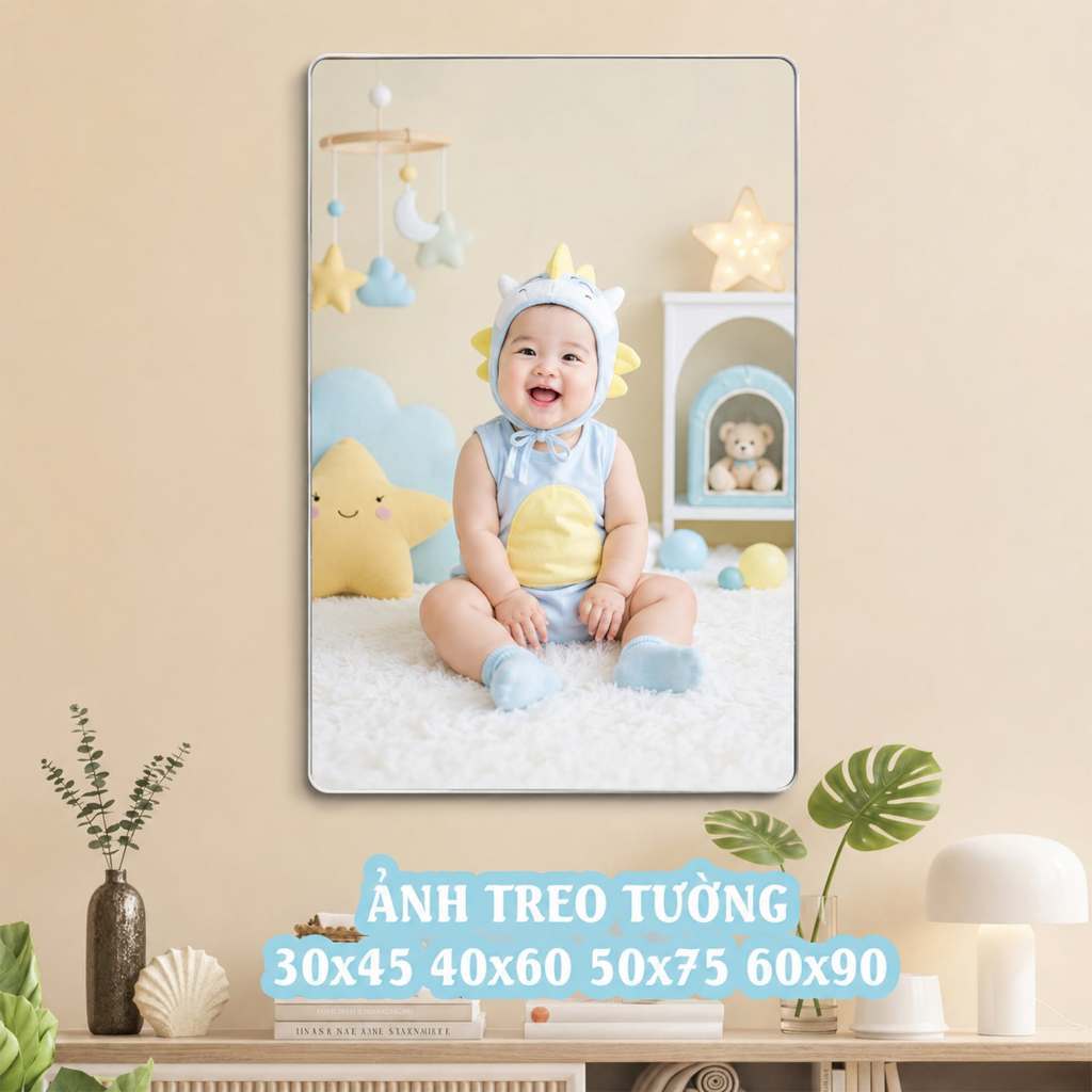 Khung ảnh treo tường 40x60, 50x75, 60x90 tráng gương viền bạc ảnh cưới, in ảnh theo yêu cầu
