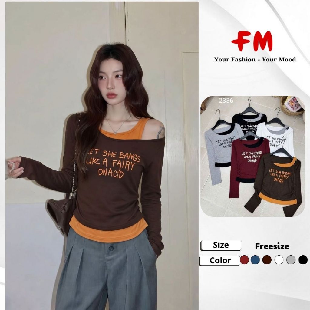 Áo Thun Nữ FMSTYLE Slimfit Tay Dài NACID kèm áo lệch vai đủ màu Freesize 26090449