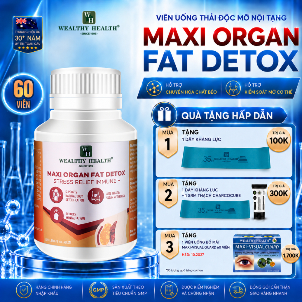 Liệu trình 3 Thải Độc Mỡ Nội Tạng Wealthy Health Maxi Organ Fat Detox 60 viên detox cơ thể