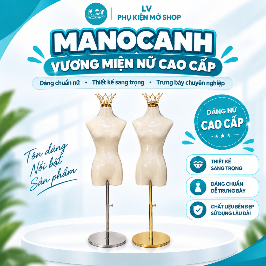 Manocanh Nữ Vương Miện Cao Cấp Bọc Vải, Manocanh Trưng Bày Váy Cưới Áo Dài, Thân Nhựa Đẹp