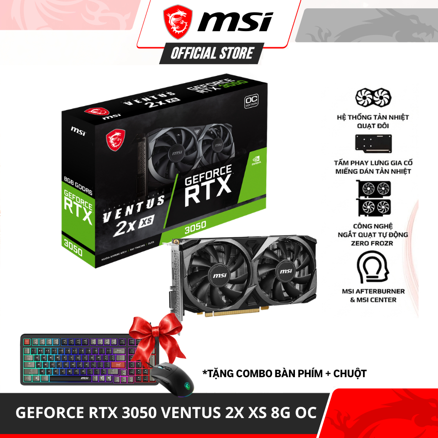 VGA - Card màn hình MSI GeForce RTX™ 3050 VENTUS 2X XS 8G OC - 8GB GDDR6, 1807 MHz, 2560 Cores