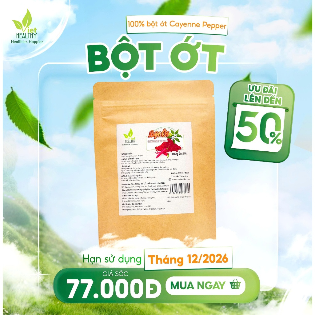 [DATE 12/2026] Bột Ớt Cayenne Pepper Viet Healthy - Túi 100g