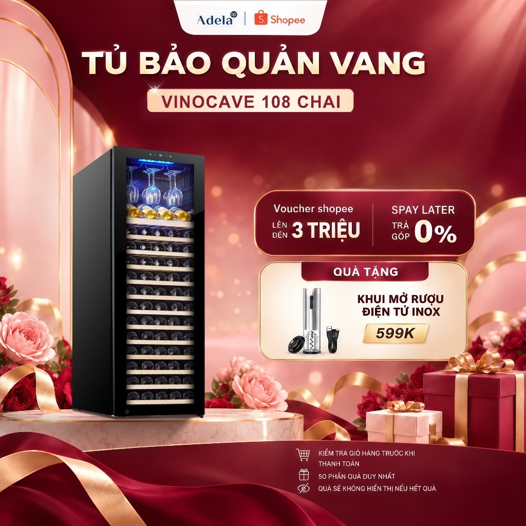 Tủ Bảo Quản Rượu Vang Vinocave 108 Chai Máy Nén Dung Tích 280L CWC-280A TU1-030-G