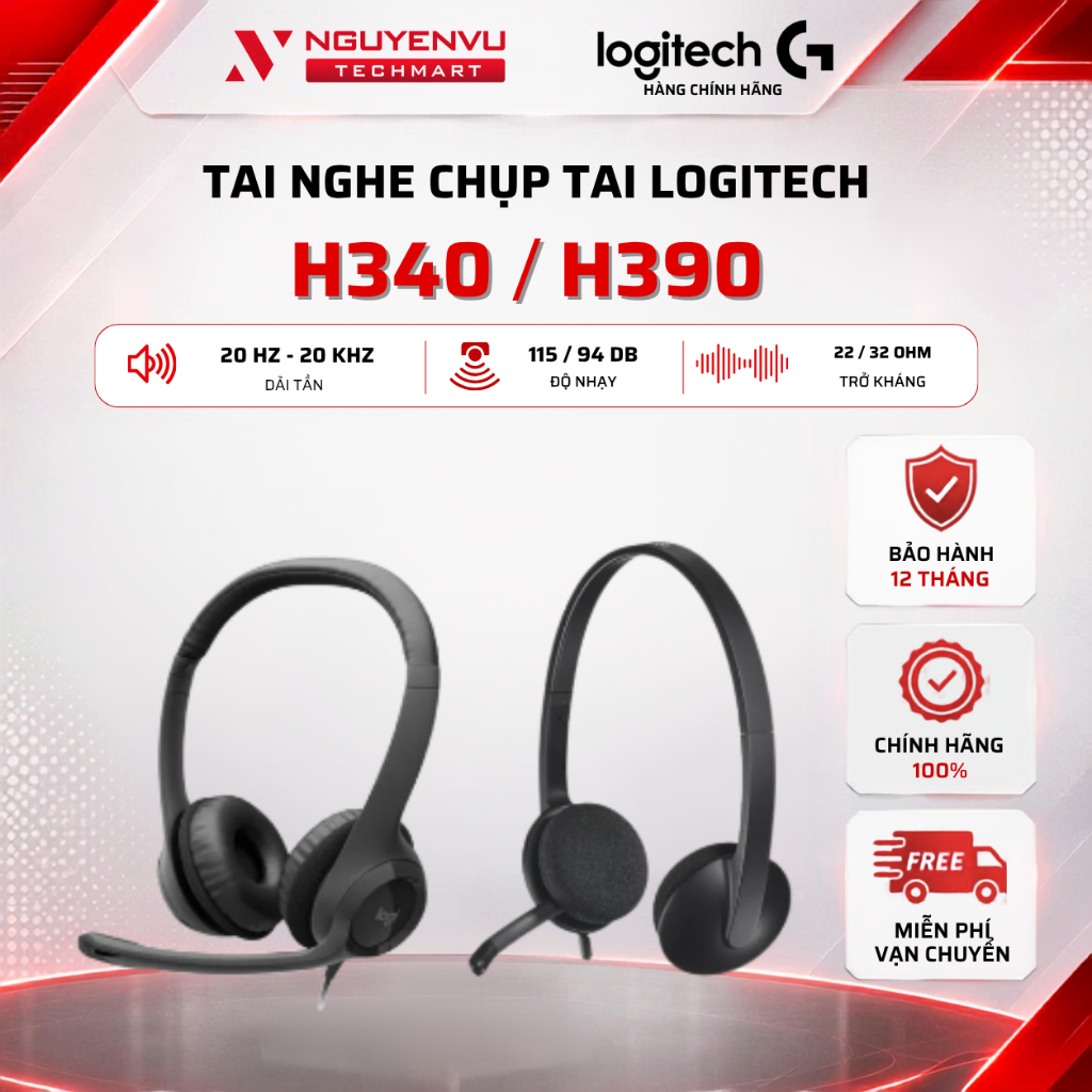 Tai nghe chụp tai LOGITECH H340 / H390 - Cổng USB / Micro khử ồn - BẢO HÀNH 12 THÁNG [HÀNG CHÍNH HÃN