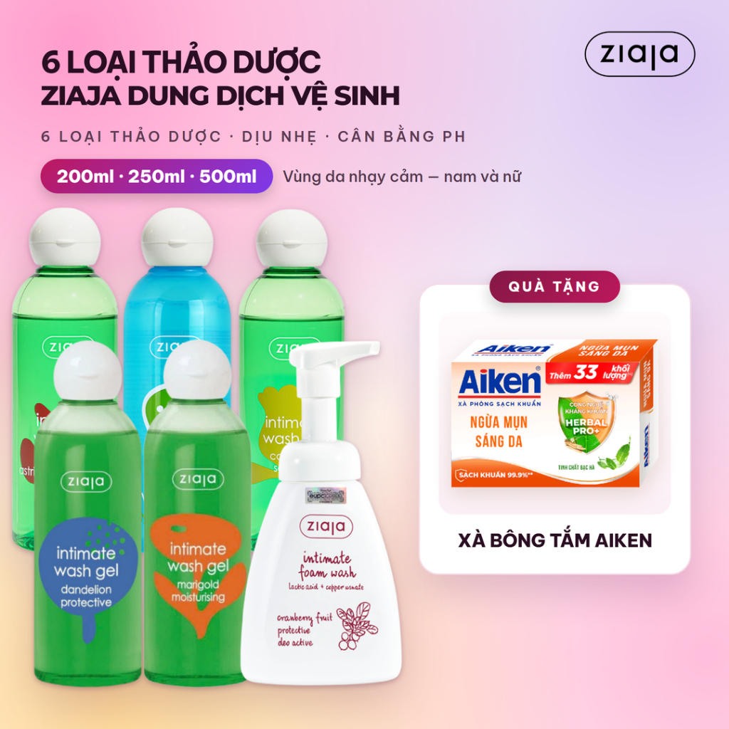 Dung Dịch Vệ Sinh Ziaja Intima Hoa Lan Chuông/Vỏ Sồi /Cúc La Mã/ Cúc Vạn Thọ/ Bồ Công Anh/ Tạo Bọt 2