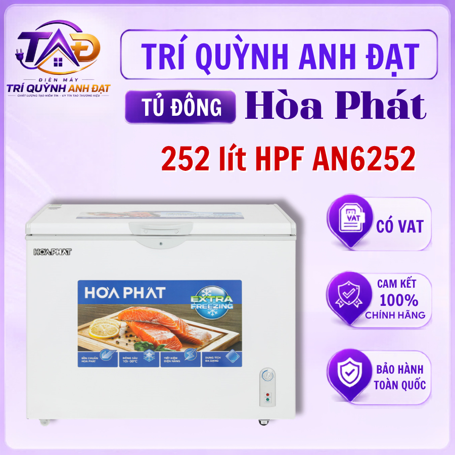 Tủ đông Hòa Phát 252 Lít HPF AN6252 Đông Nhanh Dàn Nhôm Bảo Hành 24 tháng Toàn Quốc Tại Nhà